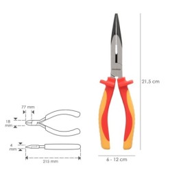 Alicates Boca Recta 200 mm, Mangos Aislados Acero Cromo Vanadio Pelacables, Corta Cables, Pelador Cables