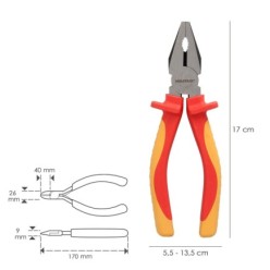 Alicates Universales 150 mm, Mangos Aislados Acero Cromo Vanadio Pelacables, Corta Cables, Pelador Cables