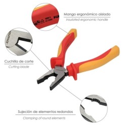 Alicates Universales 150 mm, Mangos Aislados Acero Cromo Vanadio Pelacables, Corta Cables, Pelador Cables