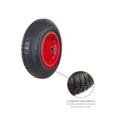 Rueda Carretilla Invernadero Neumática Llanta Plástico, Ø 370 mm, Eje Ø 20 mm,