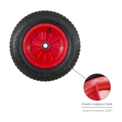 Rueda Carretilla Invernadero Neumática Llanta Plástico, Ø 370 mm, Eje Ø 20 mm,