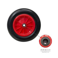Rueda Carretilla Invernadero Poliuretano Impinchable Llanta Plástico, Ø 360 mm, Eje Ø 20 mm,