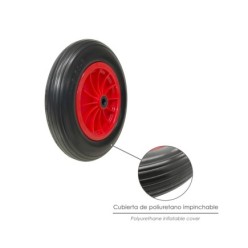 Rueda Carretilla Invernadero Poliuretano Impinchable Llanta Plástico, Ø 360 mm, Eje Ø 20 mm,