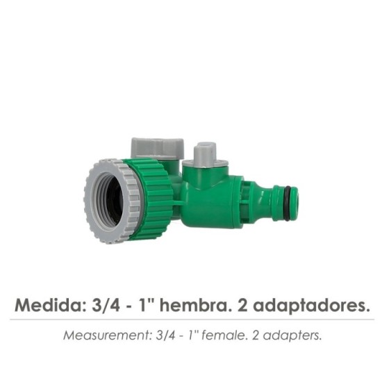 Adaptador Manguera Plastico 3/4 - 1" Hembra  con 2 tomas Blister al por Mayor | Almacén de Ferretería