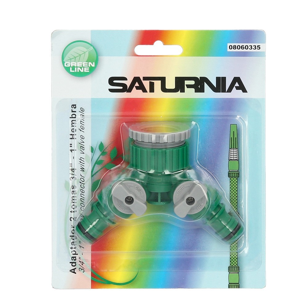 Adaptador Manguera Plastico 3/4 - 1" Hembra  con 2 tomas Blister al por Mayor | Almacén de Ferretería