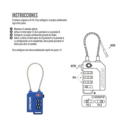 Candado Seguridad Equipaje Tsa 3 Digitos Con Cable Acero, Candado Combinación, Maleta, Viaje, Mochilas, Seguridad