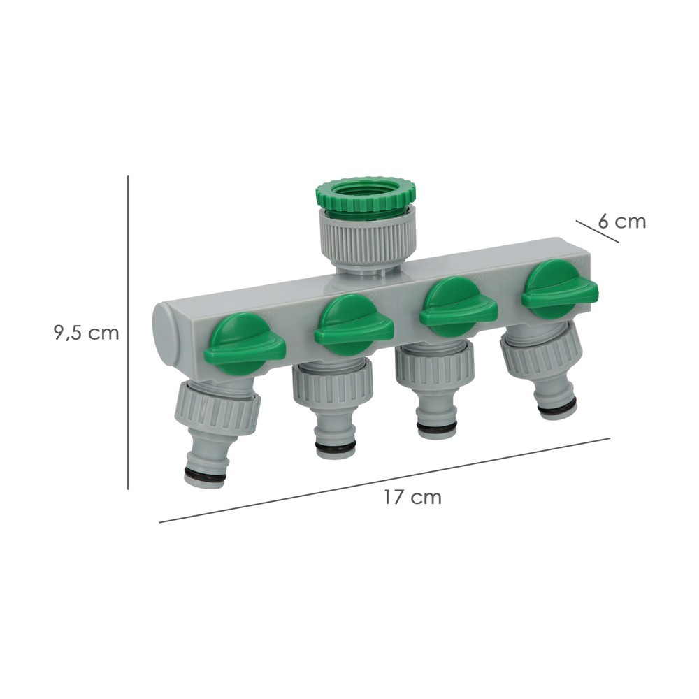 Adaptador Manguera Plastico 3/4" - 1"  4 Vias, Distribuidor 4 vias, Divisor Manguera, Ajuste Independiente, Tomas 1/2+Adaptador 