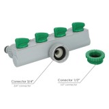 Adaptador Manguera Plastico 3/4" - 1"  4 Vias, Distribuidor 4 vias, Divisor Manguera, Ajuste Independiente, Tomas 1/2+Adaptador 