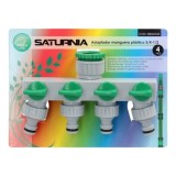 Adaptador Manguera Plastico 3/4" - 1"  4 Vias, Distribuidor 4 vias, Divisor Manguera, Ajuste Independiente, Tomas 1/2+Adaptador 