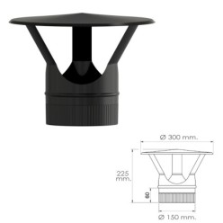 Sombrero Estufa Vitrificado Negro Ø 150 mm, Sombrero Tubo Chimenea, Sombrero Tubo Humo, Sombrero Tubo Calefacción, Sombrero Humo