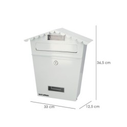 Buzon Exteriores House Blanco 330 x 125 x 365 (Alt,) mm, Con Tejado, Acero Pintado, Buzon Pared, Buzon Cartas, Buzon Correos