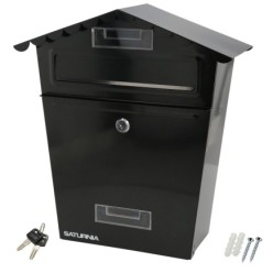 Buzon Exteriores House Negro 330 x 125 x 365 (Alt,) mm, Con Tejado, Acero Pintado, Buzon Pared, Buzon Cartas, Buzon Correos