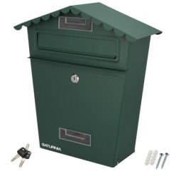 Buzon Exteriores House Verde 330 x 125 x 365 (Alt,) mm, Con Tejado, Acero Pintado, Buzon Pared, Buzon Cartas, Buzon Correos