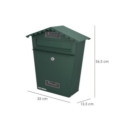 Buzon Exteriores House Verde 330 x 125 x 365 (Alt,) mm, Con Tejado, Acero Pintado, Buzon Pared, Buzon Cartas, Buzon Correos