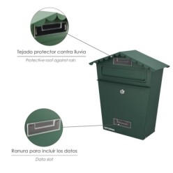 Buzon Exteriores House Verde 330 x 125 x 365 (Alt,) mm, Con Tejado, Acero Pintado, Buzon Pared, Buzon Cartas, Buzon Correos