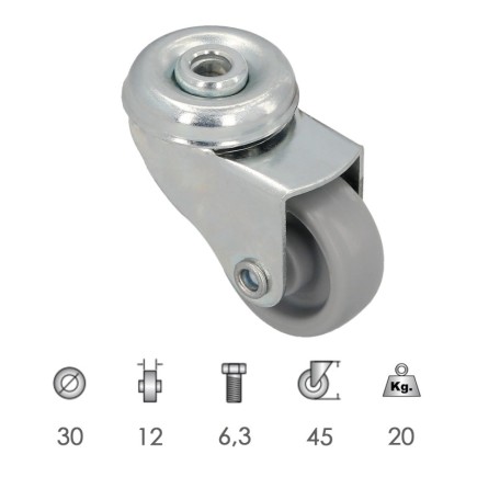 Rueda Domestica Ø 30 mm, Agujero Pasante Ø 6,3 mm,