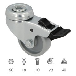 Rueda Domestica Ø 50 mm, Agujero Pasante Ø 10 mm, Con Freno