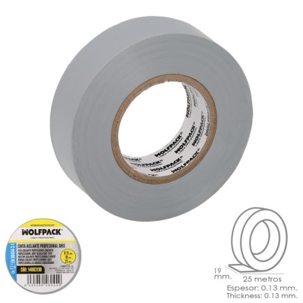 Cinta Aislante Profesional Gris Espesor 0,13 mm, Ancho 19 mm, Rollo 25 Metros Cinta Electricista, Cinta Aislante Cables