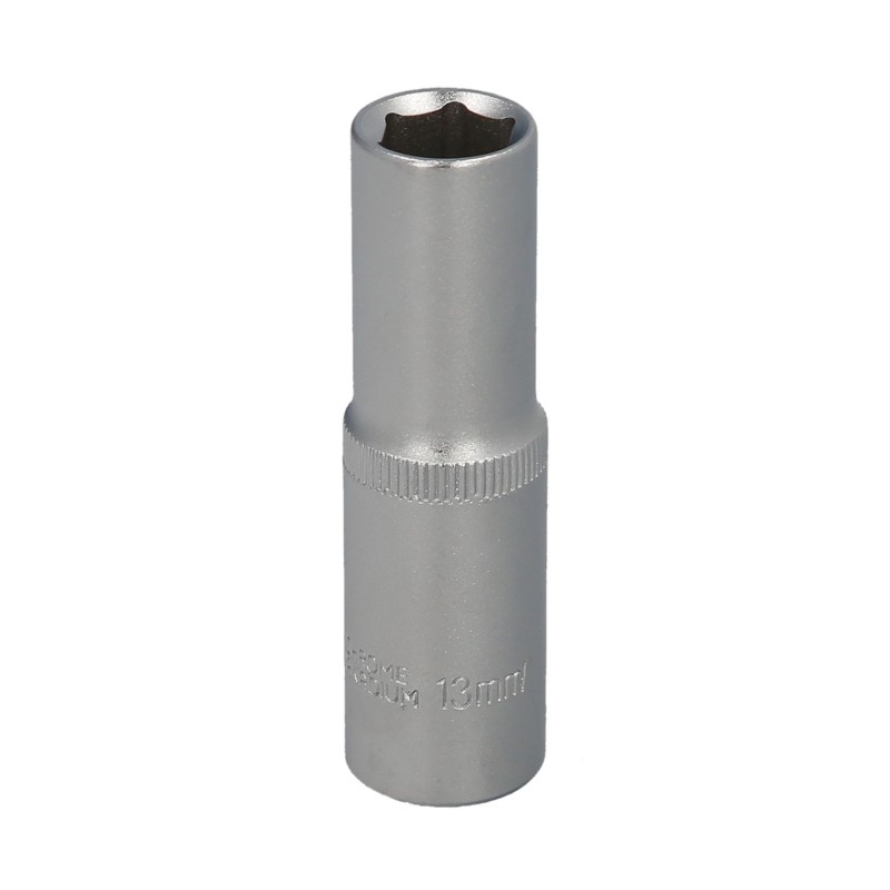 Llave Vaso 1/2" Hexagonal Larga 13 mm, Perfil de 6 caras, Acero Cromo Vanadio, Aristas Redondas