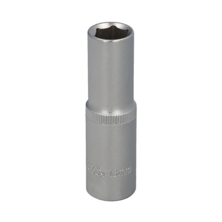 Llave Vaso 1/2" Hexagonal Larga 13 mm, Perfil de 6 caras, Acero Cromo Vanadio, Aristas Redondas