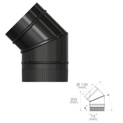 Codo Estufa Liso Negro Vitrificado Ø 150 mm, 45°