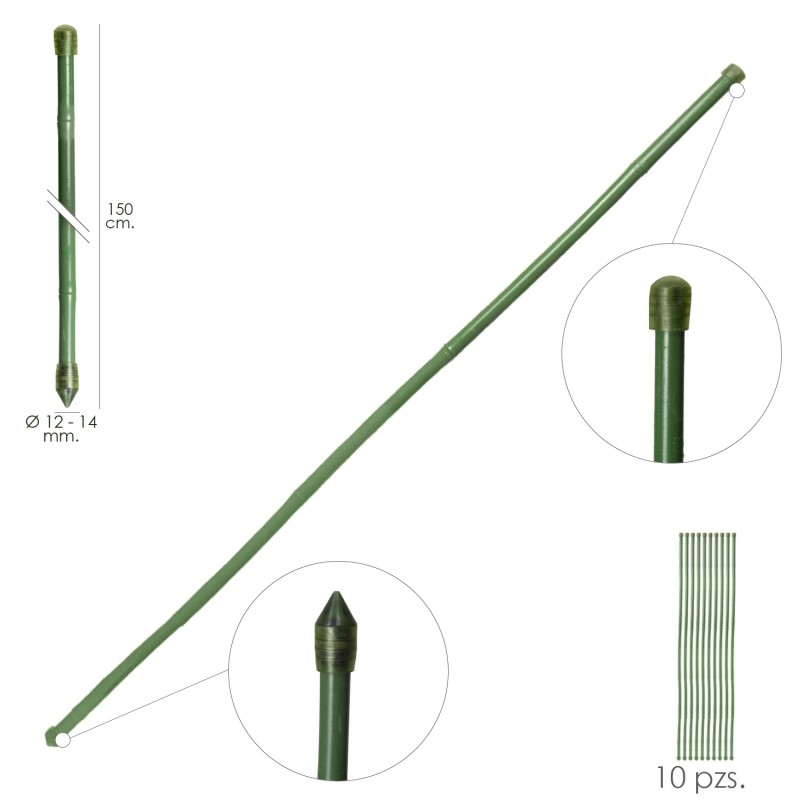 Tutor Varilla Bambú Plastificado Ø 12  - 14 mm, x   150 cm, (Paquete 10 Unidades)