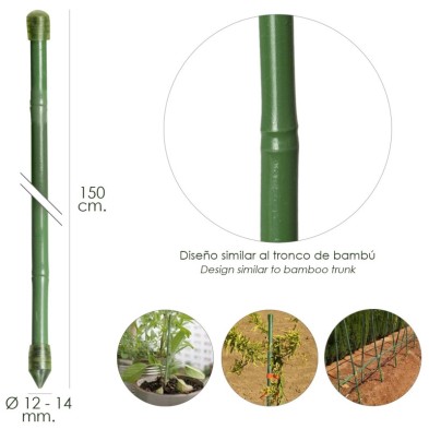 Tutor Varilla Bambú Plastificado Ø 12  - 14 mm, x   150 cm, (Paquete 10 Unidades)