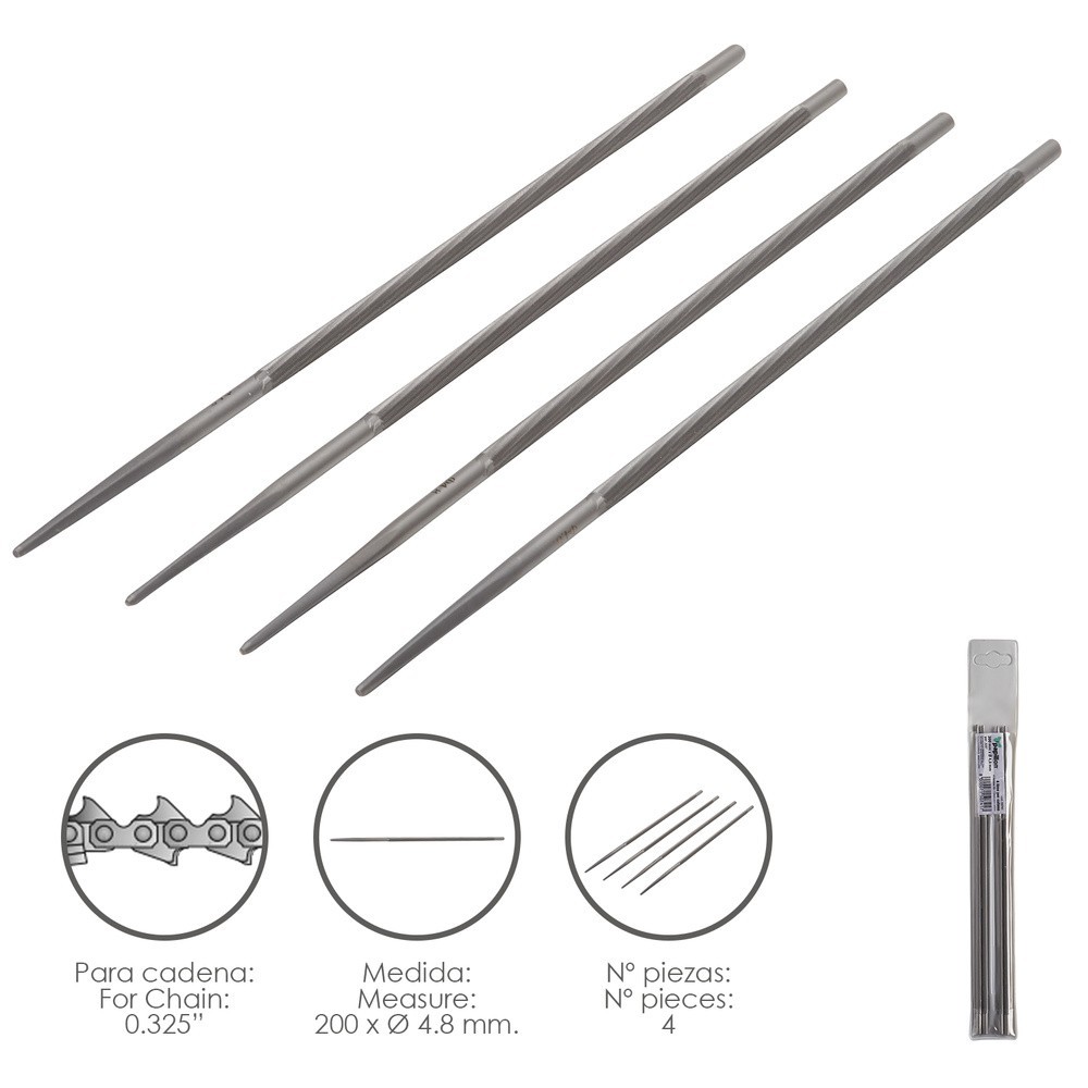 Limas Cadena Motosierra 200 x Ø 4,8 mm, 0,325" (Pack 4 Piezas) al por Mayor | Almacén de Ferretería