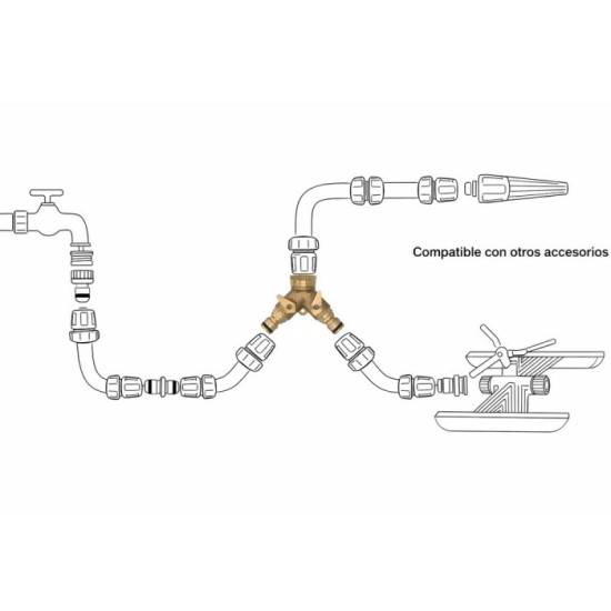 Adaptador Manguera Laton 2 tomas para Grifo 3/4" al por Mayor | Almacén de Ferretería