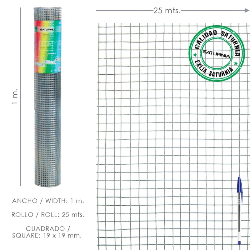 Malla Electrosoldada Galvanizada 19x19 / 100 cm, rollo 25 Metros Uso Domestico
