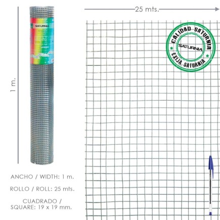 Malla Electrosoldada Galvanizada 19x19 / 100 cm, rollo 25 Metros Uso Domestico