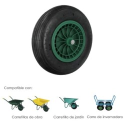 Rueda Carretilla Neumatica Para Carretilla Obra / Jardin Llanta Plastico Eje Ø 20 mm, Rueda Carretilla Jardin, Carro Invernadero