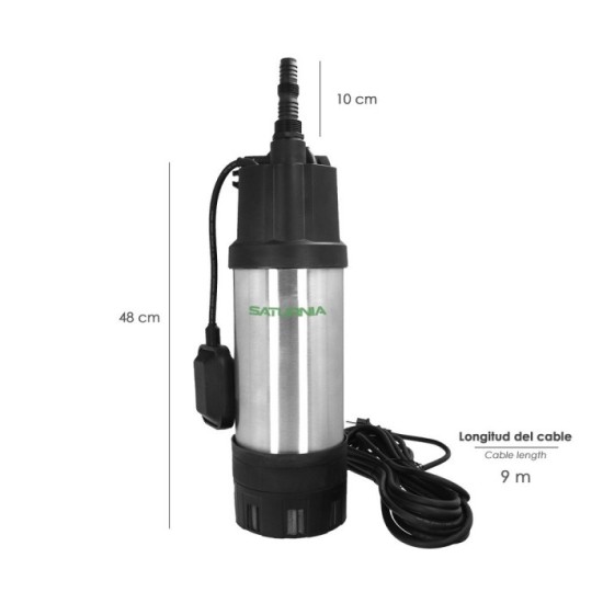 Bomba Aguas Limpias Sumergible Multietapa 1000 W, 5,200 lts/hora, Profundidad 7 Mts, Elevación 35 mts, Presion Max: 3,5 Bares al