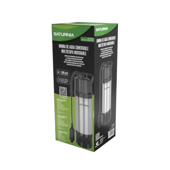 Bomba Aguas Limpias Sumergible Multietapa 1000 W, 5,200 lts/hora, Profundidad 7 Mts, Elevación 35 mts, Presion Max: 3,5 Bares al