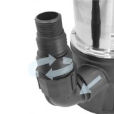 Bomba Aguas Sucias Sumergible Inoxidable 1,300 W, 25,000 lts/hora, Profundidad 7 Mts, Elevación 11 mts, Particulas max, Ø 38 mm,