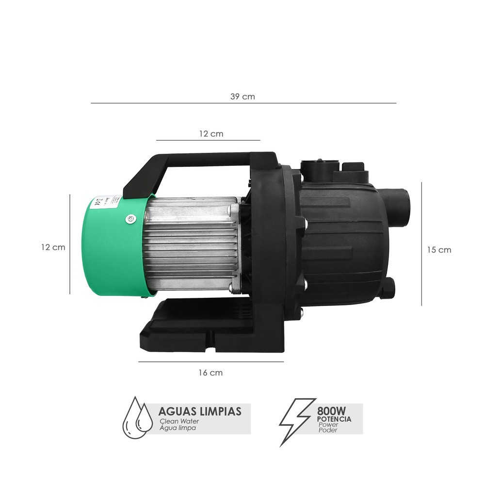 Bomba Aguas Limpias Superficie 800 W, 3,200 lts/hora, Profundidad 8 Mts, Elevación 40 mts, Presion Max: 4,0 Bares al por Mayor |