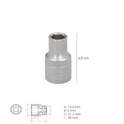 Llave Vaso 1/2" Hexagonal 10 mm, Perfil de 6 caras, Acero Cromo Vanadio, Aristas Redondas