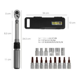 Llave Dinamometrica 1/4" Con 9 Puntas Hexagonales y 5 Vasos, Llave De Torque Camiones, Coches, Motos, Micro Ajustes, Acero CRV