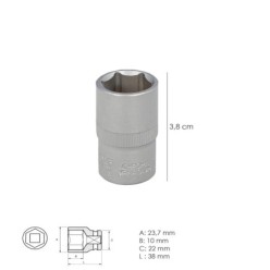 Llave Vaso 1/2" Hexagonal 17 mm, Perfil de 6 caras, Acero Cromo Vanadio, Aristas Redondas