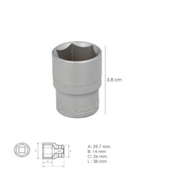Llave Vaso 1/2" Hexagonal 22 mm, Perfil de 6 caras, Acero Cromo Vanadio, Aristas Redondas