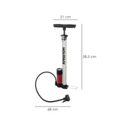 Bomba Inflar Bicicleta Con Manometro, Doble Boquilla Valvula Presta y Schrader, Con Adaptadores, Ø 32 x 500 mm, 10 BAR / 160 PSI