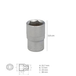 Llave Vaso 1/2" Hexagonal 18 mm, Perfil de 6 caras, Acero Cromo Vanadio, Aristas Redondas