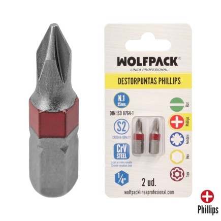 Puntas Largas Destornillador Phillips Nº 1 (2 Piezas), Acero S2 al Cromo Vanadio, Puntas Hexagonales, Destorpuntas,