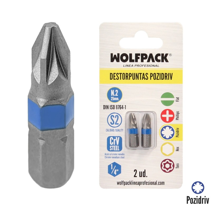 Puntas Destornillador Pozidriv Nº 2 (2 Piezas), Acero S2 al Cromo Vanadio, Puntas Hexagonales, Destorpuntas,