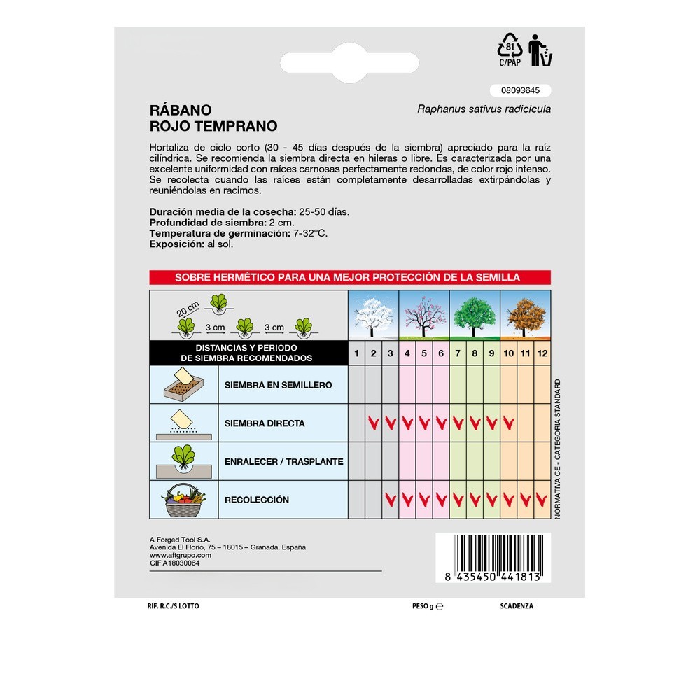 Semillas Rabano Rojo Temprano (8 gramos) Semillas Verduras, Horticultura, Horticola, Semillas Huerto, al por Mayor | Almacén de 
