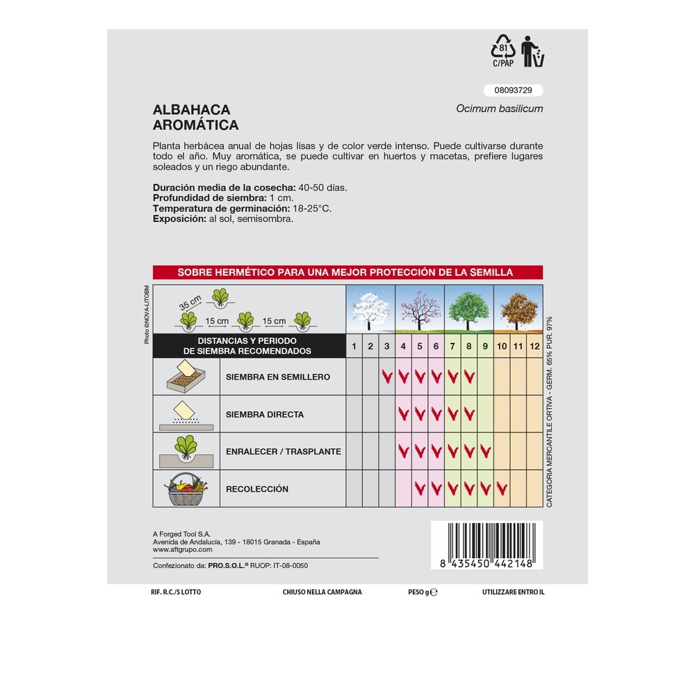 Semillas Aromáticas Albahaca Aromatica (5 gramos) Horticultura, Horticola, Semillas Huerto, al por Mayor | Almacén de Ferretería