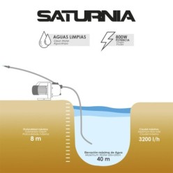 Bomba Aguas Limpias Superficie 800 W, 3,200 lts/hora, Profundidad 8 Mts, Elevación 40 mts, Presion Max: 4,0 Bares