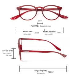 Gafas Lectura Connecticut Color Rojo Aumento +2,5 Patillas Para Colgar Del Cuello , Gafas De Vista, Gafas De Aumento