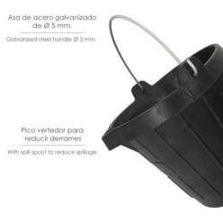 Cubo Obra Industrial Goma 10 Litros Con Pico Vertedor, Base y Laterales Reforzado, Espesor 1 cm, Espuerta Obra, Cubo Goma Obra