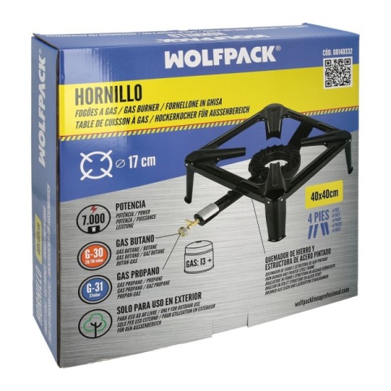 Hornillo Gas 4 Pies 40x40 cm, Potencia 7,000 Watts, al por Mayor | Almacén de Ferretería